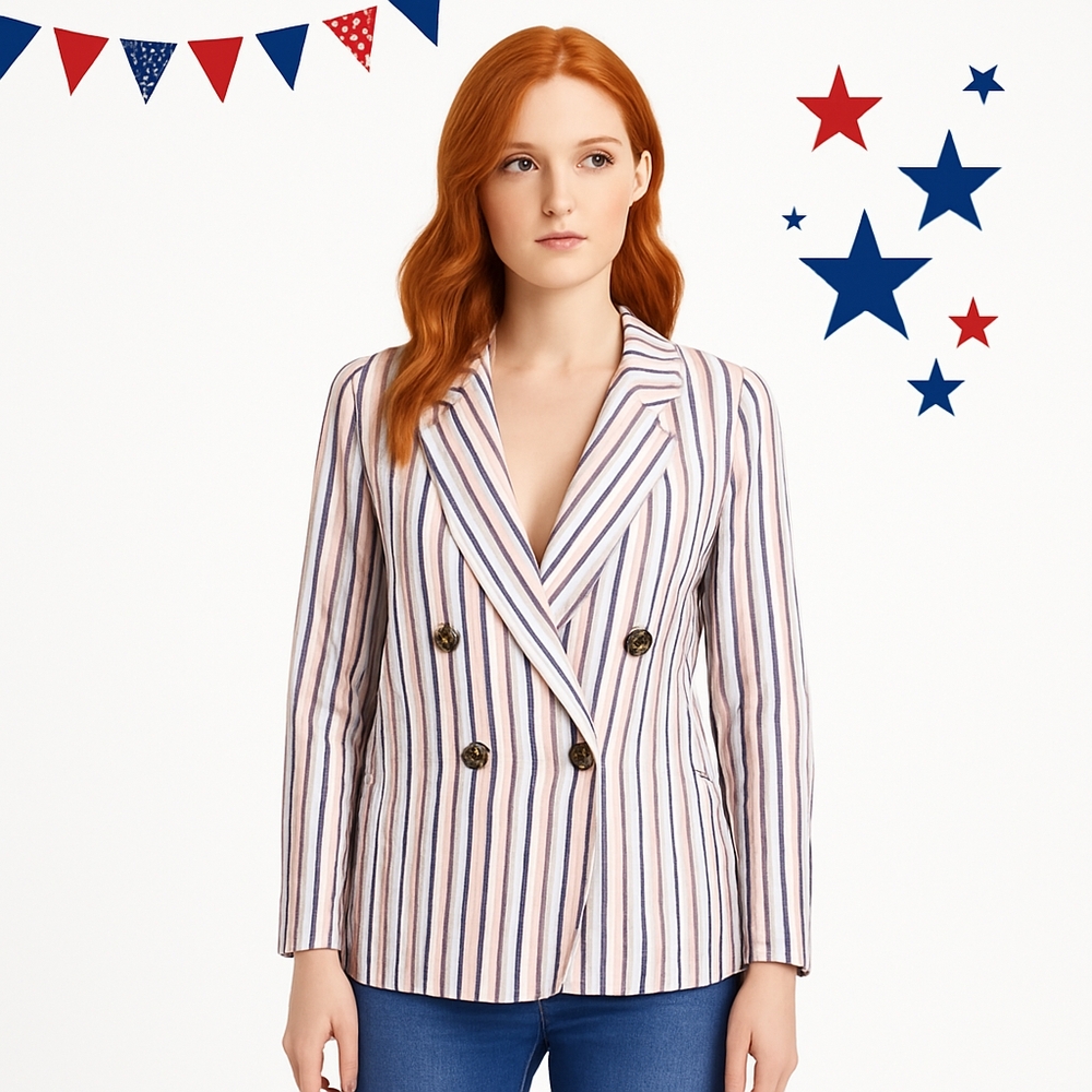 Dolan Left Coast Collection Antropologie Blazer Striped Linen Double-breasted XL